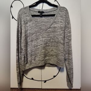 Heather Gray V-Neck Cropped Sweater